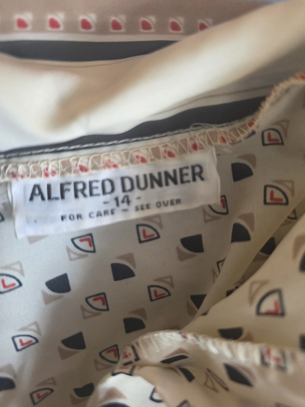 Alfred Dunner Cream Blouse with Black and Pink Geometric Print